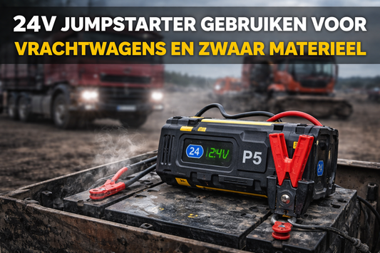 24v jumpstarter aangesloten op vrachtwagen accu