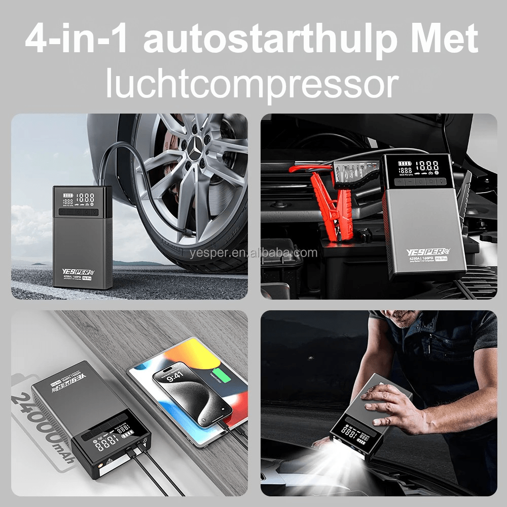 Yesper M6 Pro Jumpstarter met Fietspomp - Jumpstarter.nl