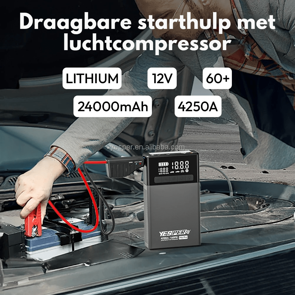 Yesper M6 Pro Jumpstarter met Fietspomp - Jumpstarter.nl