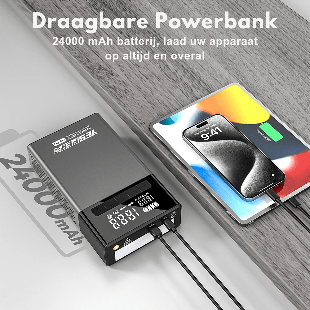 Yesper M6 Pro Jumpstarter met Fietspomp - Jumpstarter.nl